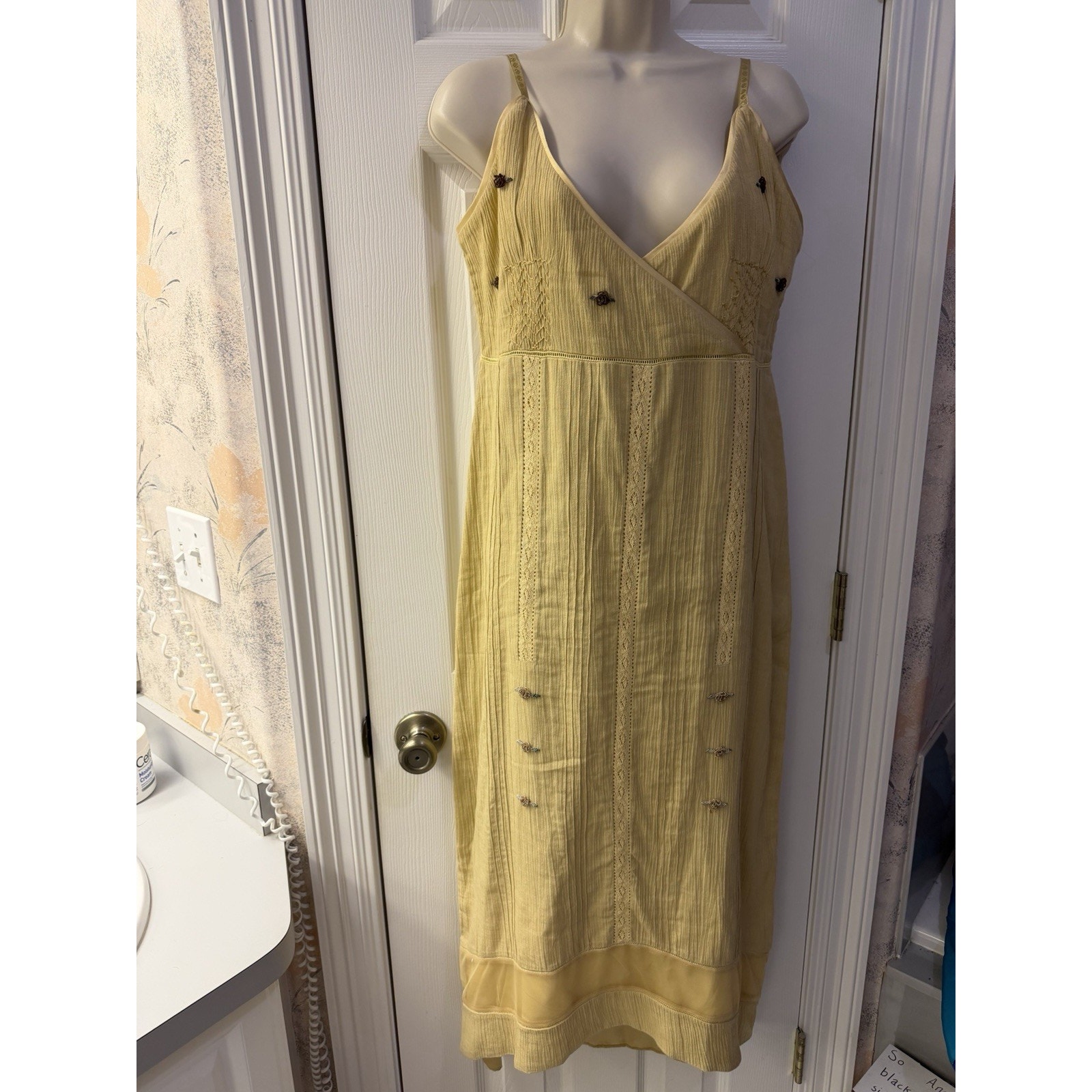 Nataya Yellow Maxi Dress Embroidered Floral Appliqu Medium Summer Boho Medium